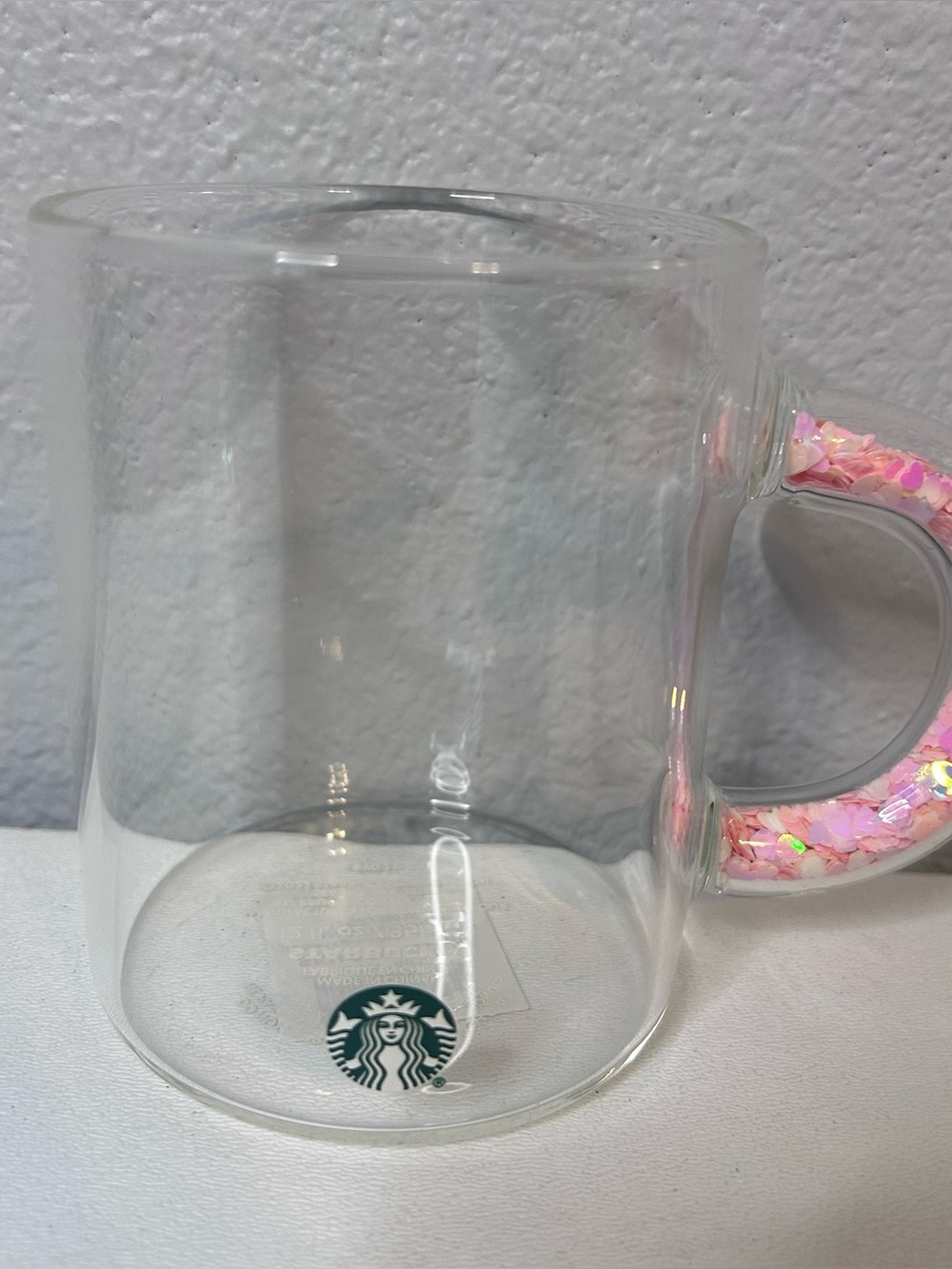 Starbucks 2022 Valentines Confetti Handle Glass Mug Pink Red White Hearts 12 oz